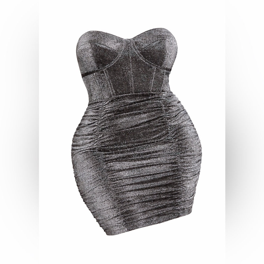 City Chic dress Mia XL/22 Shimmering Black Ruched Mini Dress